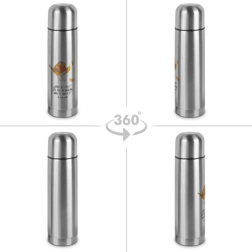 Thermos Flask robin feathers Thermoskanne, Tiermotive, Gute Laune, lustige Sprüche, Tiere, Motivationsbilder, Motivation Sprüche, Vogel, fliegen, What if i fall, Rotkehlchen, Spruch Mut, Spruch Motivation