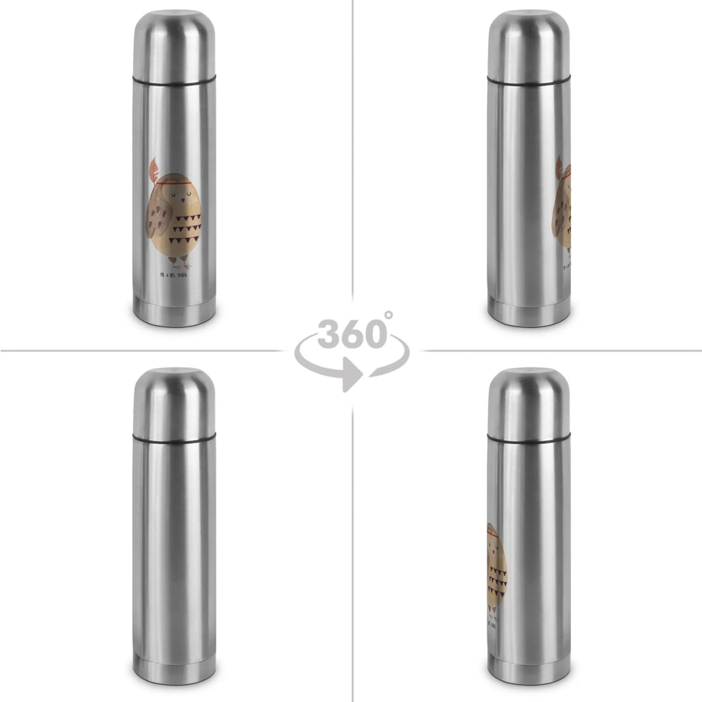 Thermos Flask Owl feather headdress Thermoskanne, Eule, Das Leben ist ein Abenteuer, Federschmuck, Eule Deko, Reisespruch, Dekoration, Owl