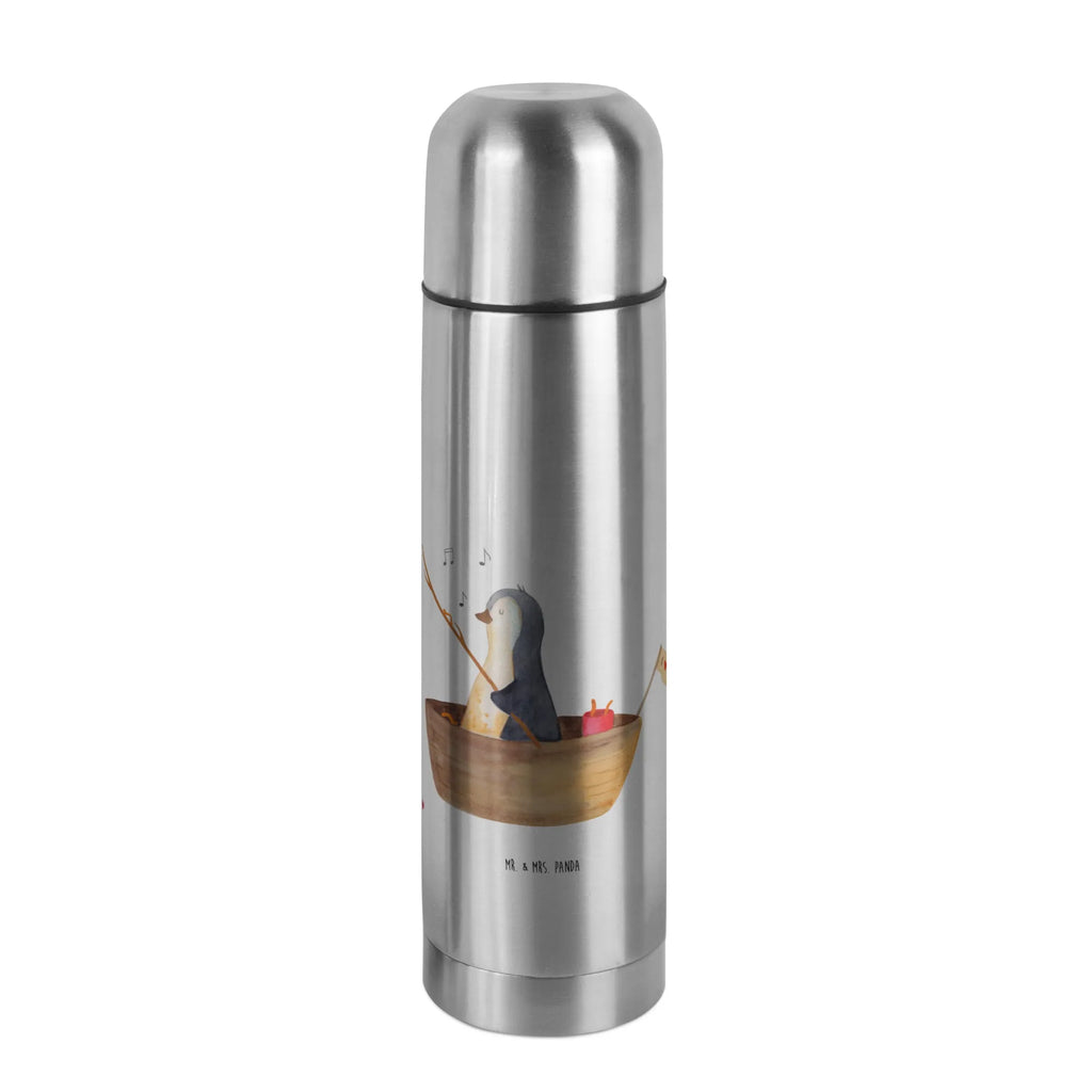 Thermos Flask Penguin fishing boat Thermoskanne, Pinguin, Leben, Boot, Neuanfang, Geschenkidee Liebeskummer, Angeln, genießen, Pinguine, Lebenslust, Neustart, Motivation, Trennung, Angelboot, Scheidung