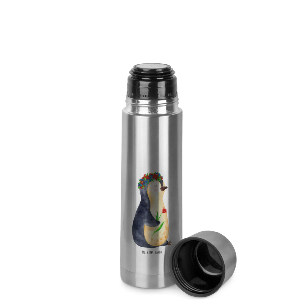 Thermos Flask Penguin Flower Thermoskanne, Pinguin, Lebenslust, Pinguine, Universum, Blumenkranz, Motivation, Ziele, Liebeskummer, Leben, Lebensziele, Wünsche, Geschenkidee
