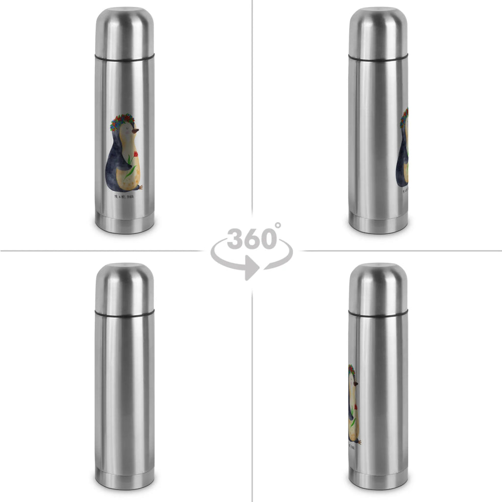 Thermos Flask Penguin Flower Thermoskanne, Pinguin, Lebenslust, Pinguine, Universum, Blumenkranz, Motivation, Ziele, Liebeskummer, Leben, Lebensziele, Wünsche, Geschenkidee