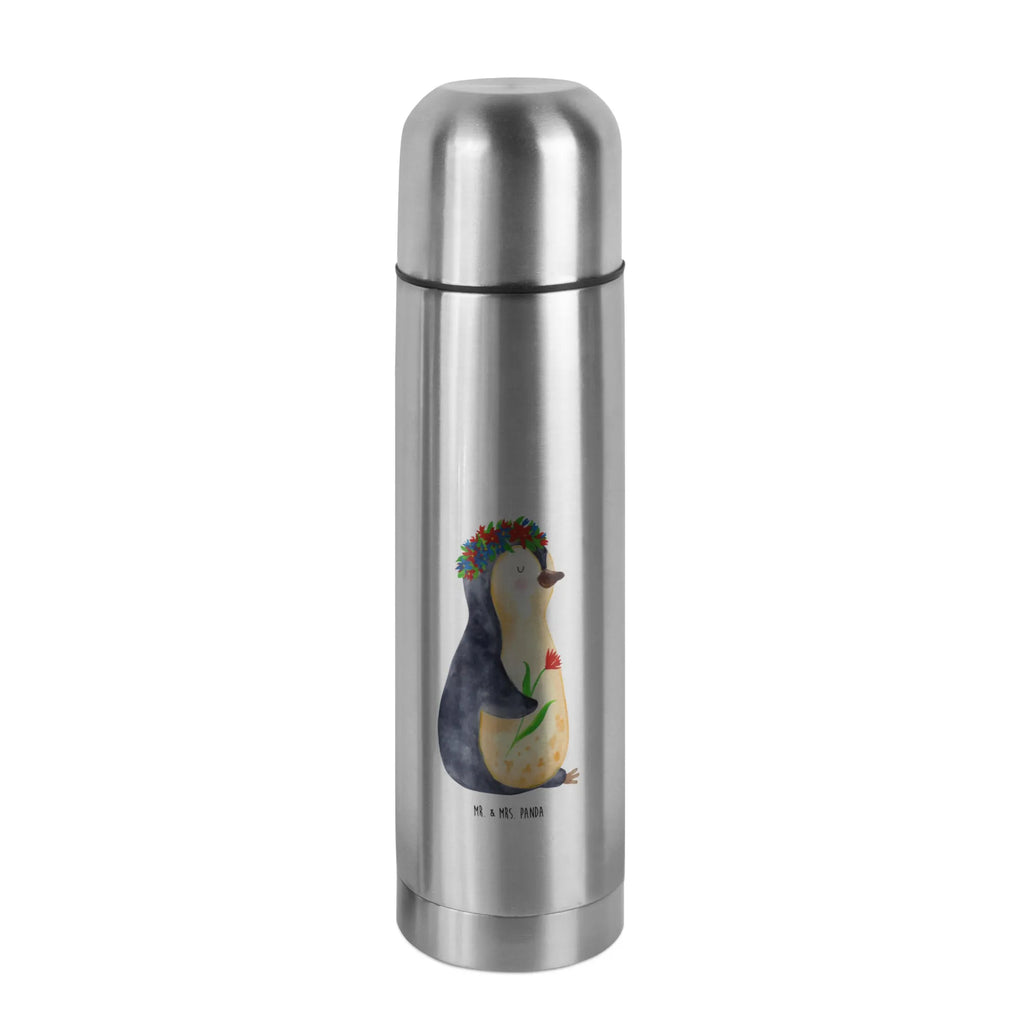 Thermos Flask Penguin Flower Thermoskanne, Pinguin, Lebenslust, Pinguine, Universum, Blumenkranz, Motivation, Ziele, Liebeskummer, Leben, Lebensziele, Wünsche, Geschenkidee