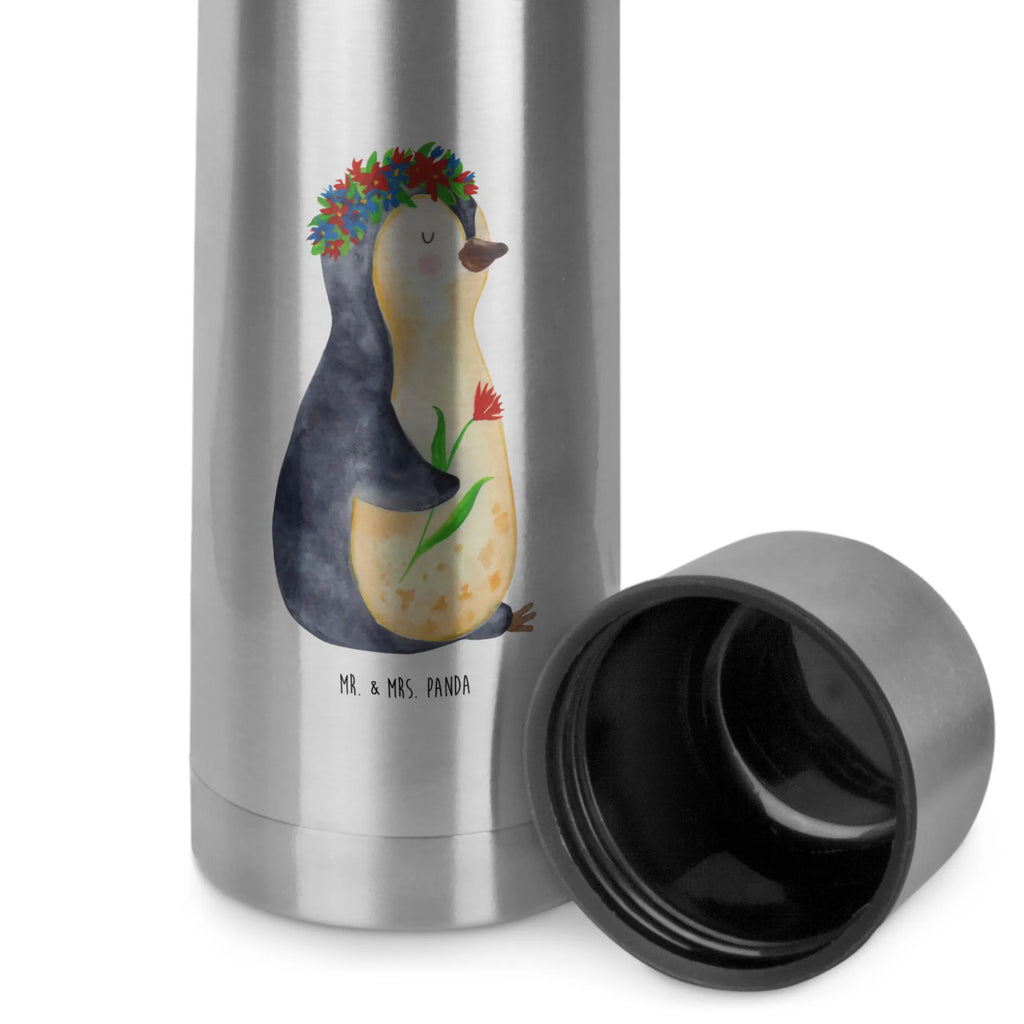 Thermos Flask Penguin Flower Thermoskanne, Pinguin, Lebenslust, Pinguine, Universum, Blumenkranz, Motivation, Ziele, Liebeskummer, Leben, Lebensziele, Wünsche, Geschenkidee