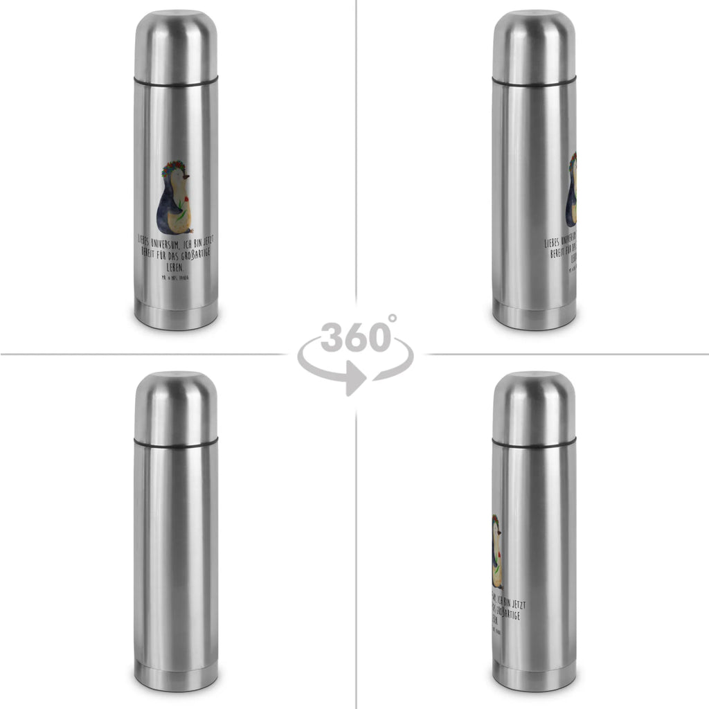 Thermos Flask Penguin Flower Thermoskanne, Pinguin, Lebenslust, Pinguine, Universum, Blumenkranz, Motivation, Ziele, Liebeskummer, Leben, Lebensziele, Wünsche, Geschenkidee