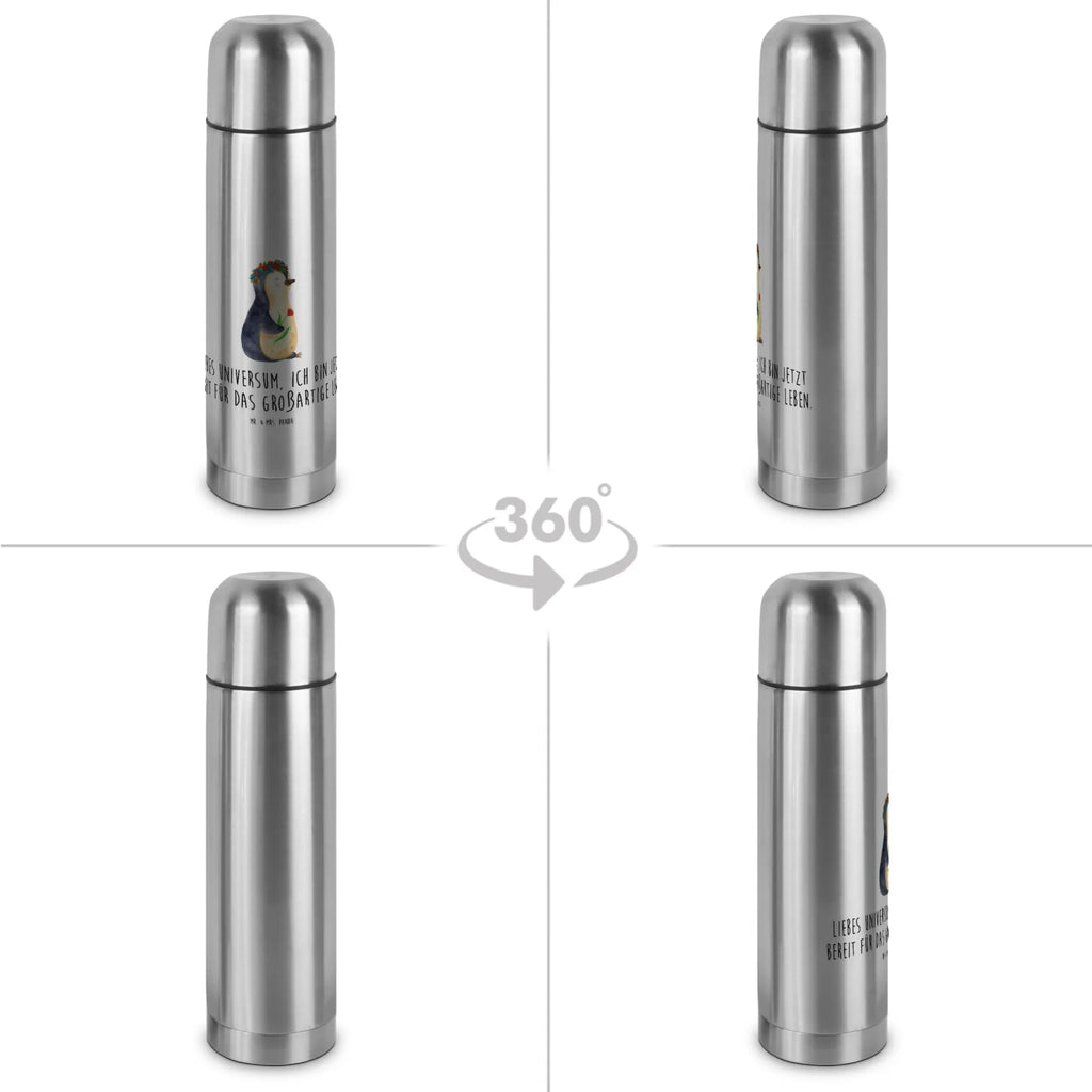 Thermos Flask Penguin Flower Thermoskanne, Pinguin, Lebenslust, Pinguine, Universum, Blumenkranz, Motivation, Ziele, Liebeskummer, Leben, Lebensziele, Wünsche, Geschenkidee