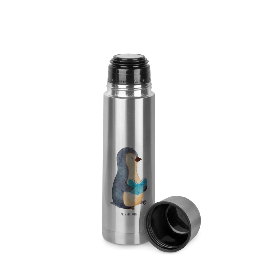 Thermos Flask Penguin A book Thermoskanne, Pinguin, Pinguine, Buch, Lesen, Bücherwurm, Nichtstun, Faulenzen, Ferien, Urlaub, Freizeit