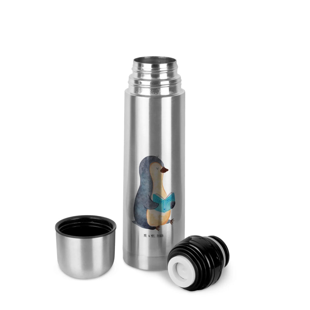 Thermos Flask Penguin A book Thermoskanne, Pinguin, Pinguine, Buch, Lesen, Bücherwurm, Nichtstun, Faulenzen, Ferien, Urlaub, Freizeit