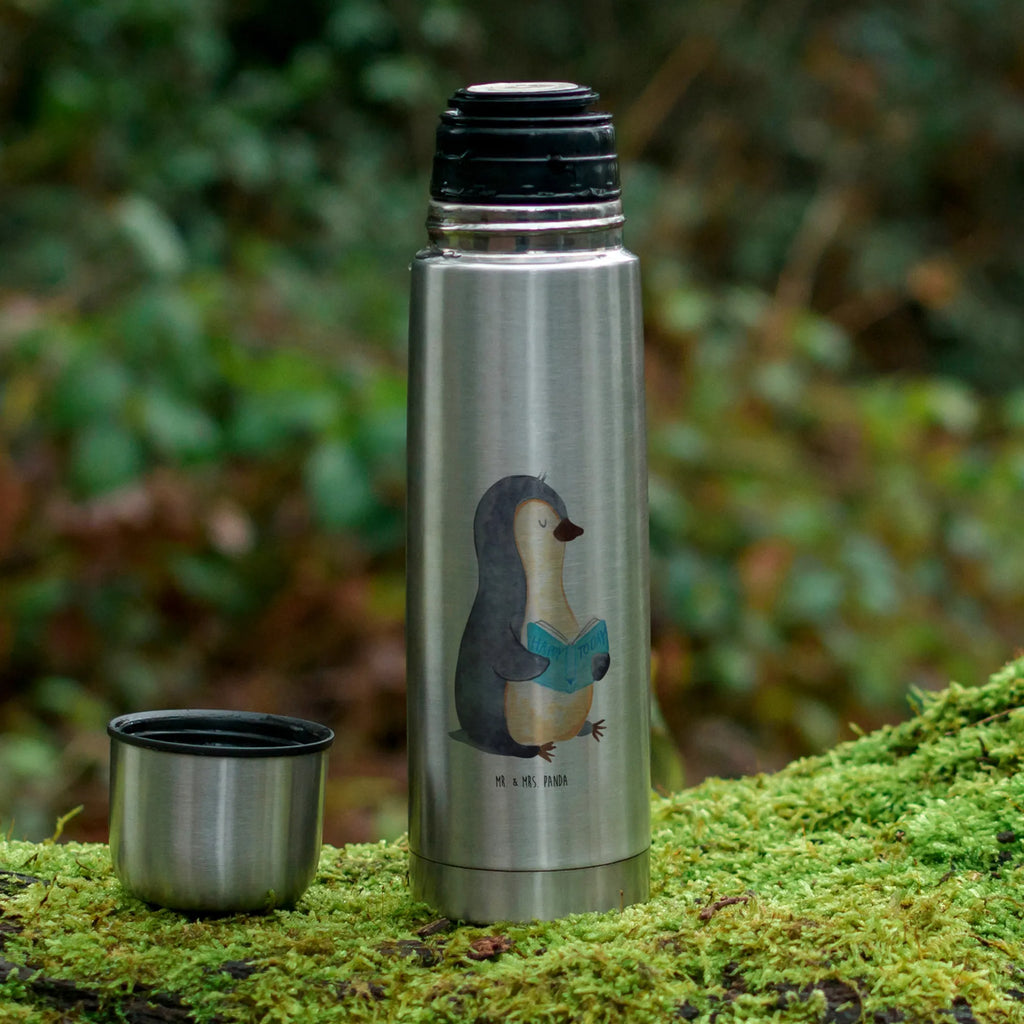 Thermos Flask Penguin A book Thermoskanne, Pinguin, Pinguine, Buch, Lesen, Bücherwurm, Nichtstun, Faulenzen, Ferien, Urlaub, Freizeit