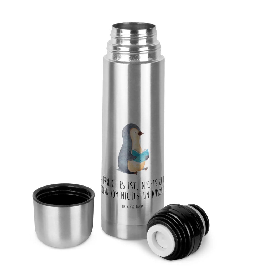 Thermos Flask Penguin A book Thermoskanne, Pinguin, Pinguine, Buch, Lesen, Bücherwurm, Nichtstun, Faulenzen, Ferien, Urlaub, Freizeit