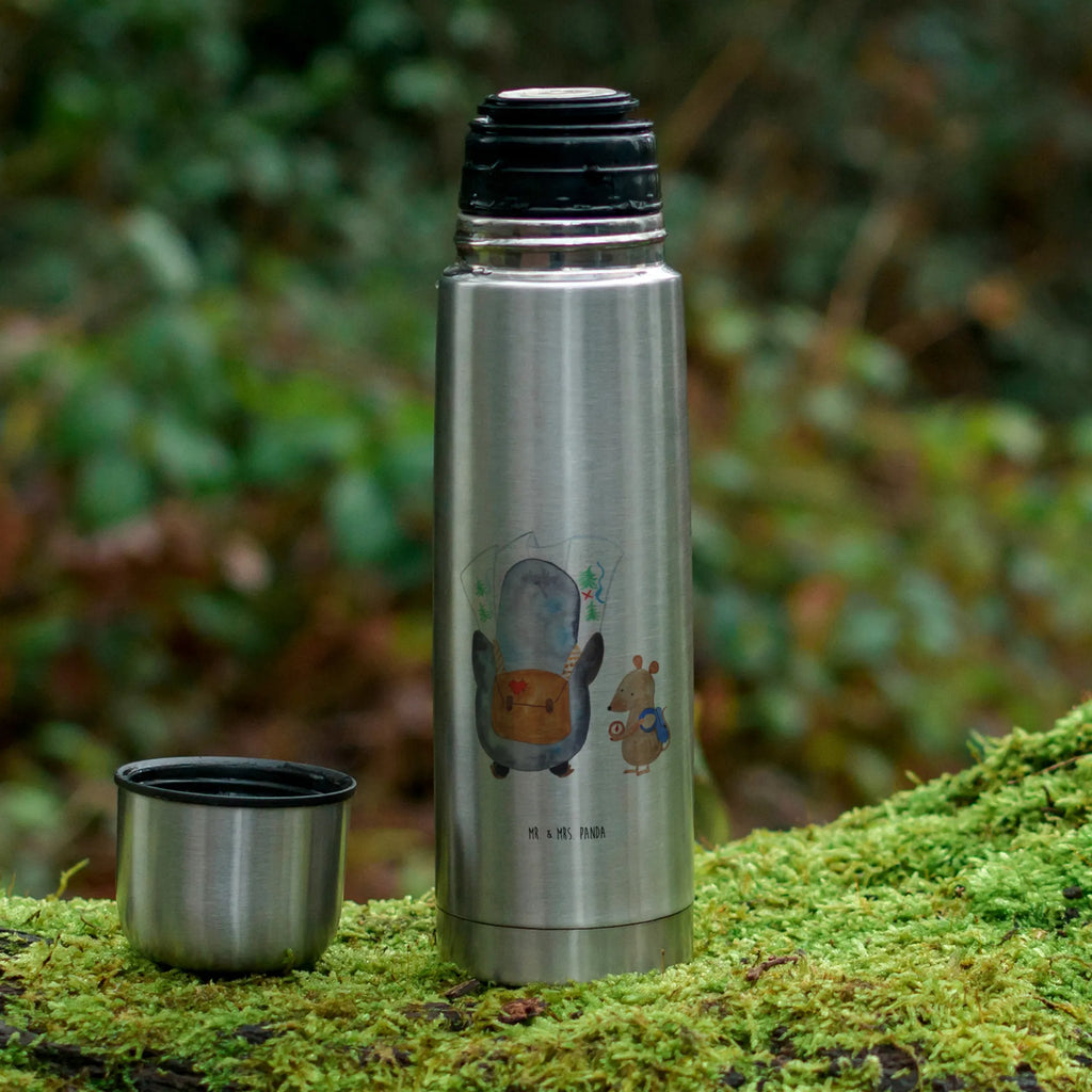 Thermoskanne Pinguin & Maus Wanderer Thermoskanne, Pinguin, Roadtrip, Ausflug, Pinguine, Wanderlust, Abenteurer, wandern, Abenteuer