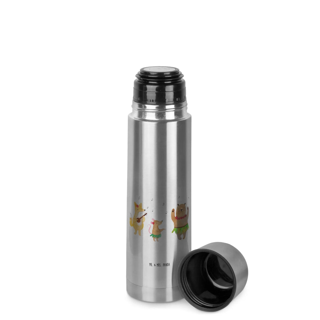Thermos Flask forest animals Aloha Thermoskanne, Tiermotive, Gute Laune, lustige Sprüche, Tiere, Hase, Lachen, Wald, Bär, Musik, Igel, Tanzen, Aloha, Waldtiere, Leben