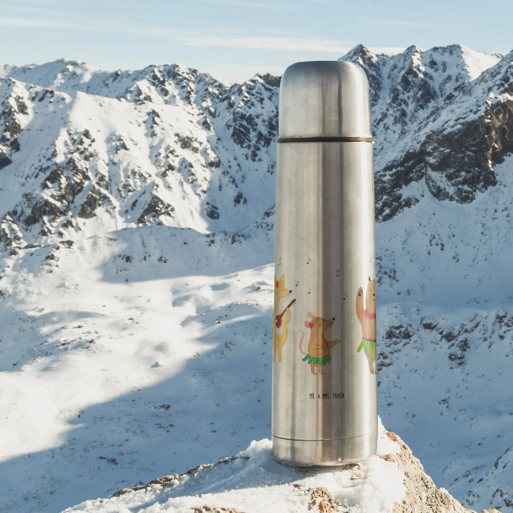 Thermos Flask forest animals Aloha Thermoskanne, Tiermotive, Gute Laune, lustige Sprüche, Tiere, Hase, Lachen, Wald, Bär, Musik, Igel, Tanzen, Aloha, Waldtiere, Leben