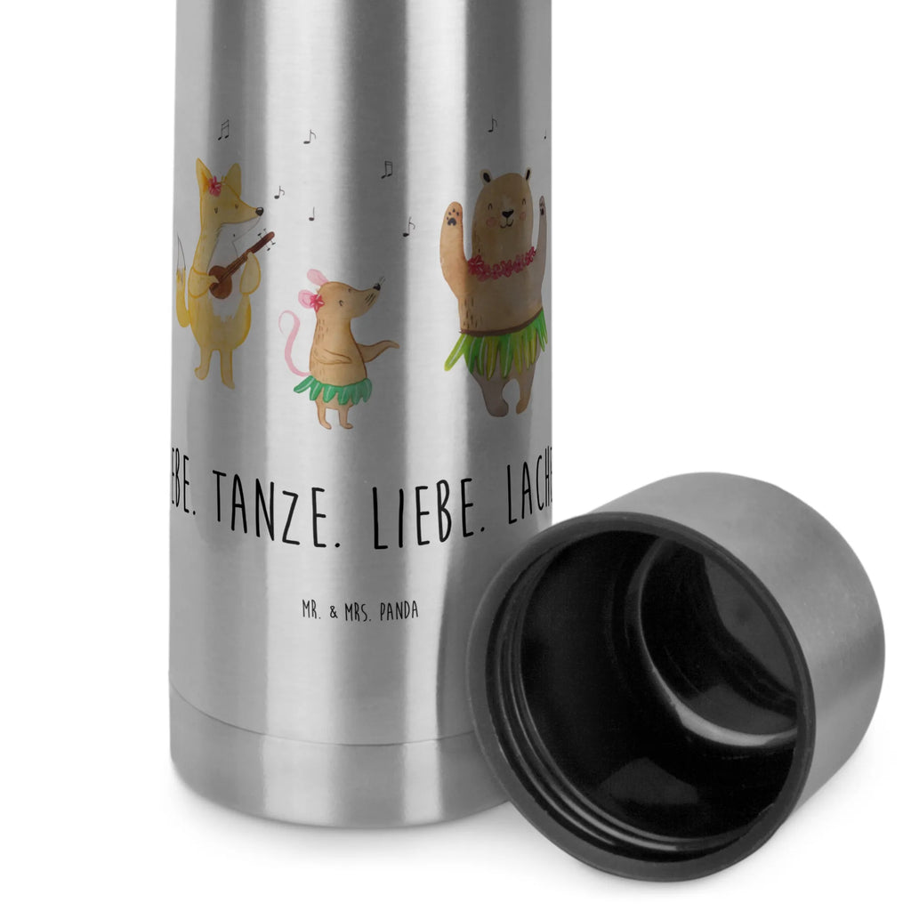 Thermos Flask forest animals Aloha Thermoskanne, Tiermotive, Gute Laune, lustige Sprüche, Tiere, Hase, Lachen, Wald, Bär, Musik, Igel, Tanzen, Aloha, Waldtiere, Leben
