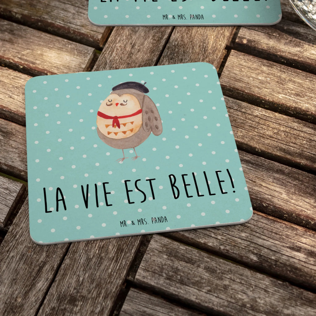 Coaster Owl France Gastgeschenk Hochzeit, Tischdeko, Bierdeckel, Eule, das Leben ist schön, hibou, Spruch schön, Eulen, La vie est belle, Spruch Französisch, Owl, Frankreich, Eule Deko