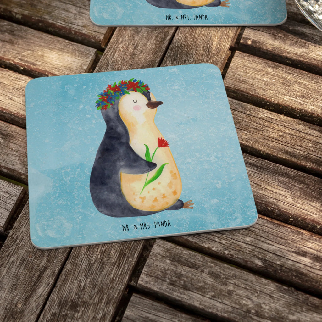 Bierdeckel Pinguin Blumen Gastgeschenk Hochzeit, Bierdeckel, Tischdeko, Pinguin, Ziele, Leben, Wünsche, Motivation, Liebeskummer, Geschenkidee, Lebensziele, Pinguine, Universum, Blumenkranz, Lebenslust