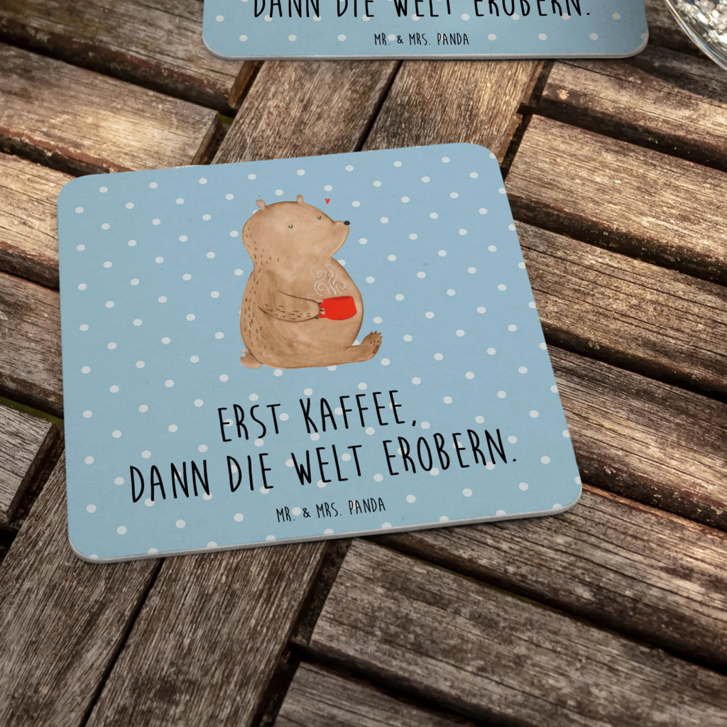 Bierdeckel Bär Kaffee Gastgeschenk Hochzeit, Teddy, Teddybär, Bär, Morgenroutine, Coffee, Welt Retten, Bären, Kaffee, Guten Morgen, Welt Erobern, Motivation