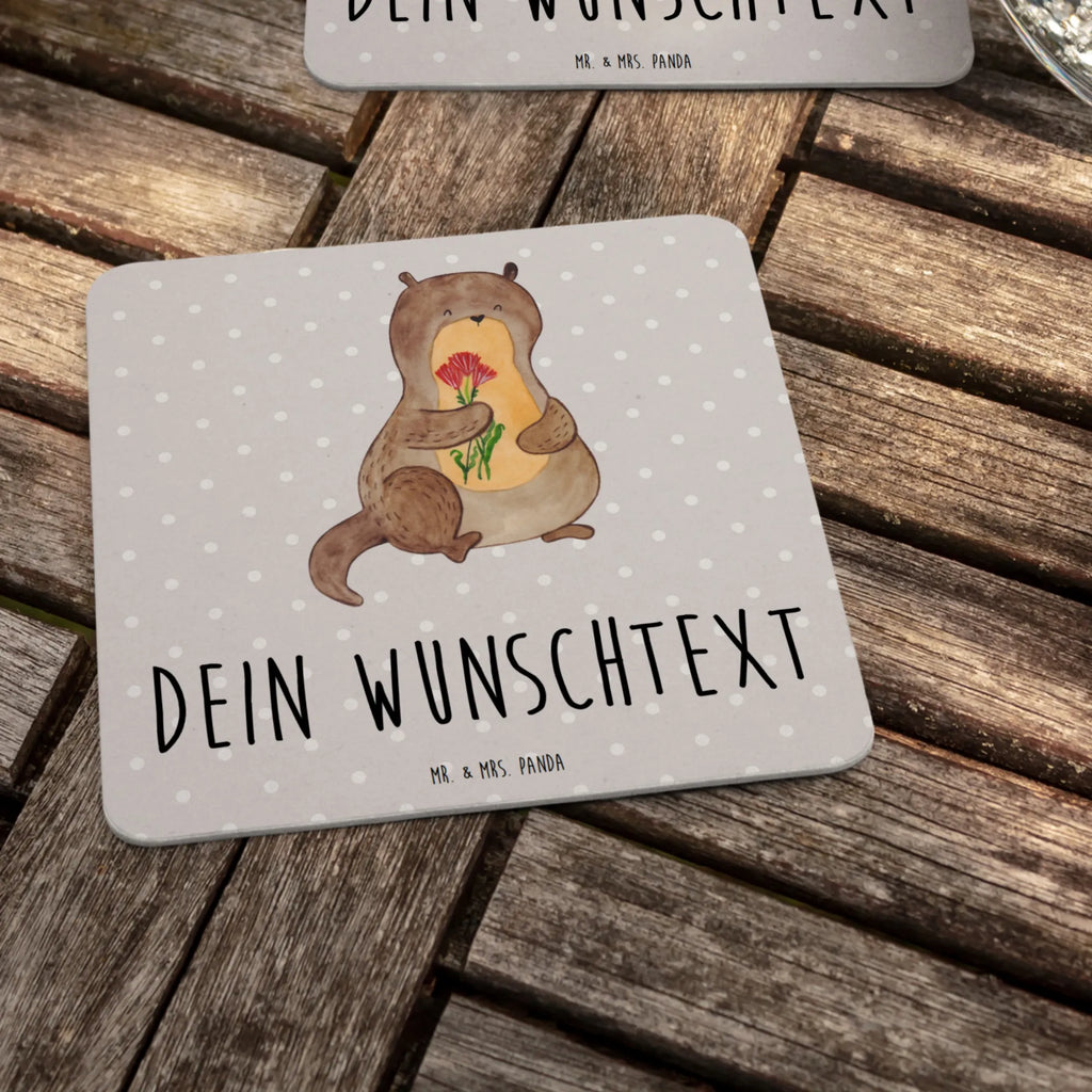 Personalisierter Bierdeckel Otter Blumenstrauß Bierdeckel mit Namen, Gastgeschenk Hochzeit mit Namen, Personalisierter Bierdeckel, Tischdeko personalisiert, Bierdeckel personalisiert, Otter, Fischotter, Seeotter, Otter Seeotter See Otter