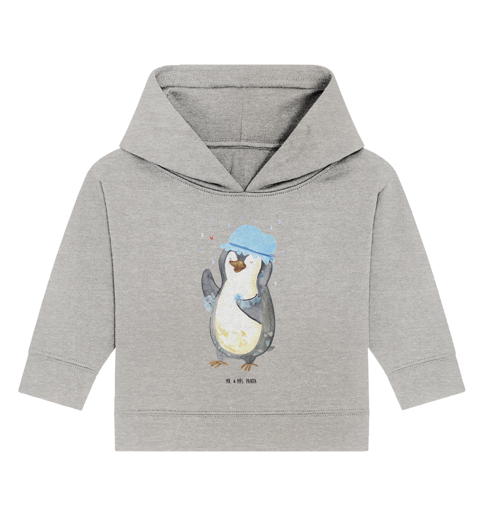 Organic Baby Hoodie Pinguin Duschen Baby Kapuzenshirt, Baby Kapuzensweatshirt, Baby Hoodie, Baby Pullover, Pinguin, Pinguine, Dusche, duschen, Lebensmotto, Motivation, Neustart, Neuanfang, glücklich sein