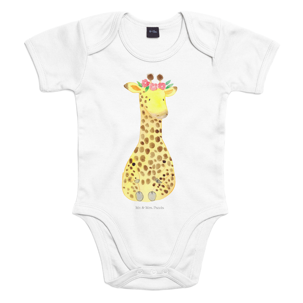 Organic Baby Body Giraffe Blumenkranz Babykleidung, Babystrampler, Strampler, Wickelbody, Baby Erstausstattung, Junge, Mädchen, Afrika, Wildtiere, Giraffe, Blumenkranz, Abenteurer, Selbstliebe, Freundin