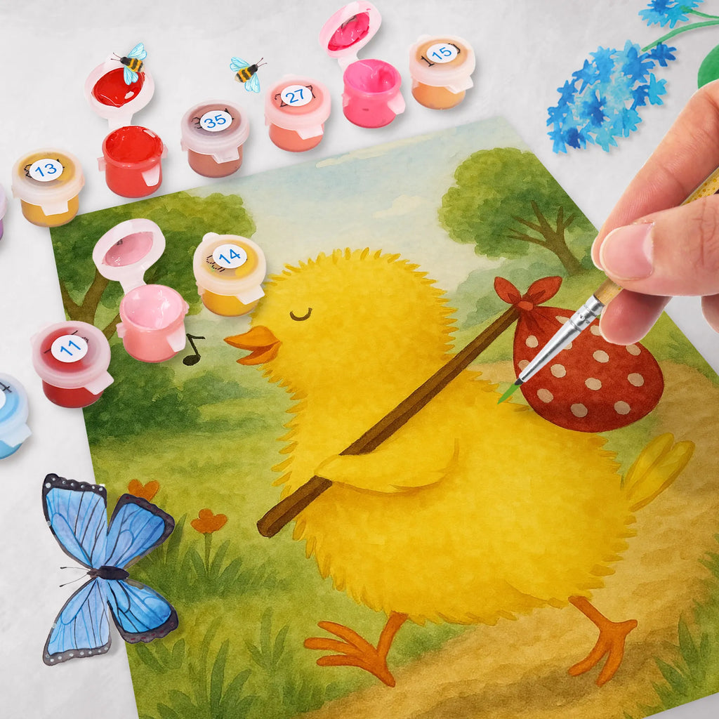 Malen nach Zahlen Küken Wander Design Malen, DIY, Künstler, Kreativität, Malen nach Zahlen, Kunstwerk, Ausmalbild, Baseln, Bastelidee, Ostern, Osterhase, Ostergeschenke, Osternest, Osterdeko, Geschenke zu Ostern, Ostern Geschenk, Ostergeschenke Kinder, Ostern Kinder, Osterei, Grüße, Zeitmanagement, Freude, Wunder, Weltenbummler, Ei, Frühlingsgefühle, Frohe Ostern, Flausen, Ostergrüße, liebe Grüße, Küken, Ostereier, Reisen, Zeit, Backpacker