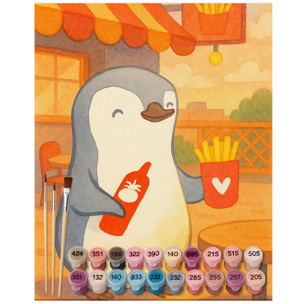 Paint by Numbers penguin French fries Design Love, Loving, Two, Together, Marriage, Engagement, Proposal of marriage, Love gift, gift for her, gift for him, anniversary gift, Valentine&#39;s Day Gift for Women Love Gift Anniversary Wedding Anniversary Party Favor Gift for Girlfriend Gift for Partner Boyfriend Gift Token of Love for Men for Husband