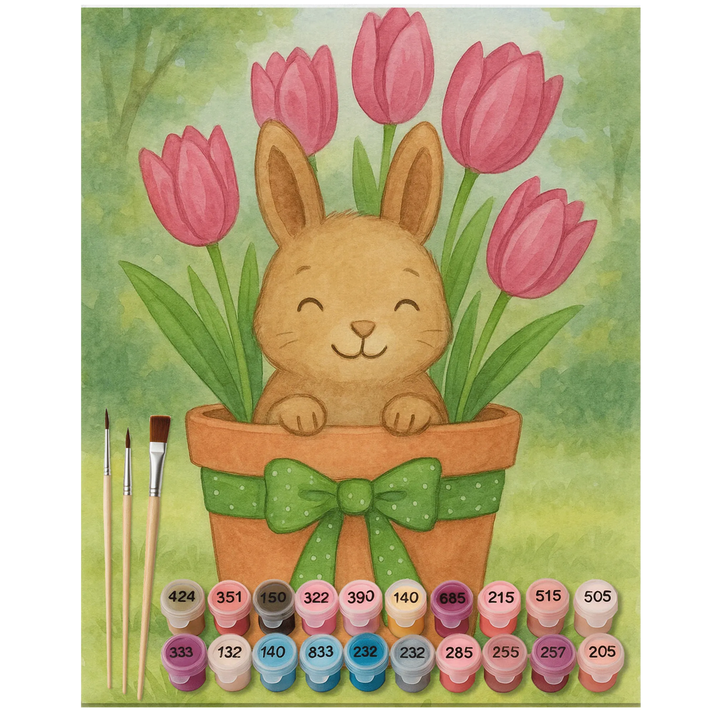 Malen nach Zahlen Hase Tulpen Design Kunstwerk, Malen nach Zahlen, Ausmalbild, Ostern, Osterhase, Ostergeschenke, Osternest, Osterdeko, Geschenke zu Ostern, Ostern Geschenk, Ostergeschenke Kinder, Ostern Kinder, Tulpen, Blumenstrauß, Hase, Ostergeschenk, Alternative zu Blumen