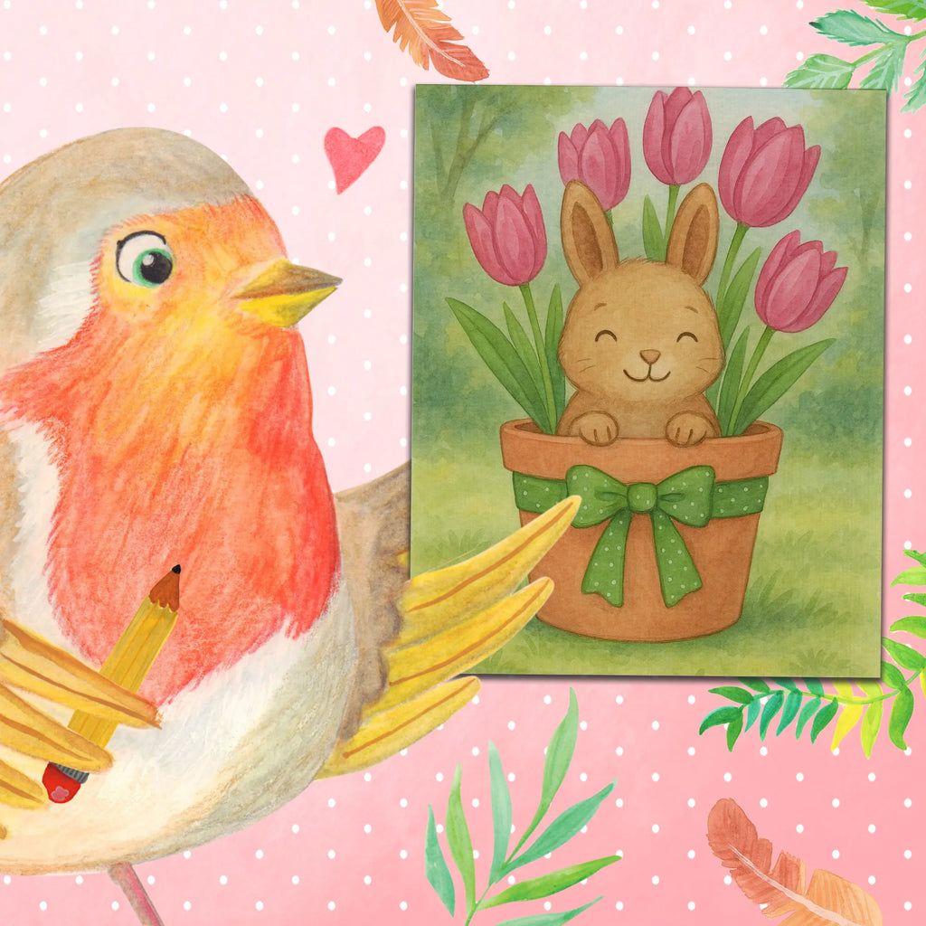 Malen nach Zahlen Hase Tulpen Design Kunstwerk, Malen nach Zahlen, Ausmalbild, Ostern, Osterhase, Ostergeschenke, Osternest, Osterdeko, Geschenke zu Ostern, Ostern Geschenk, Ostergeschenke Kinder, Ostern Kinder, Tulpen, Blumenstrauß, Hase, Ostergeschenk, Alternative zu Blumen