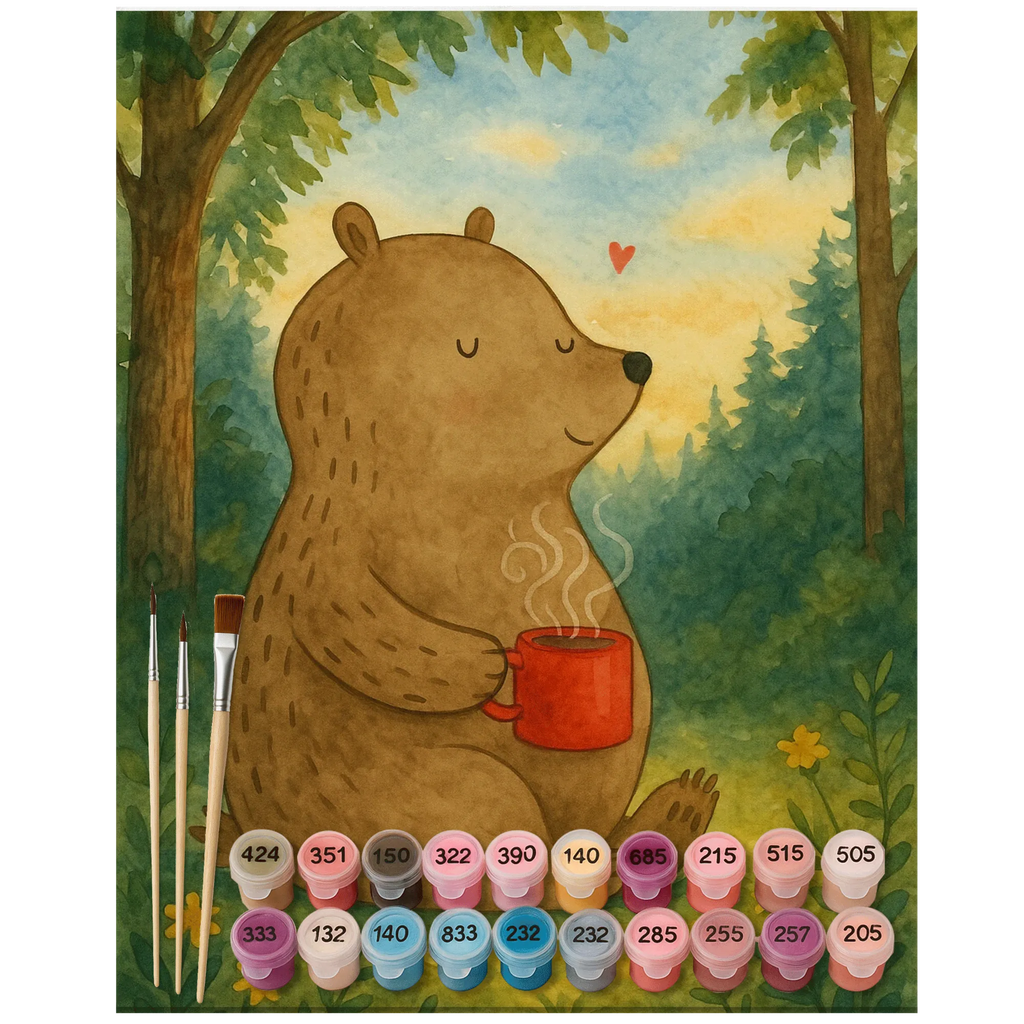 Malowanie według numerów Niedźwiedź kawa Design Malen nach Zahlen, Kreativität, Baseln, Künstler, Bastelidee, Kunstwerk, Malen, DIY, Ausmalbild, Bär, Teddy, Teddybär, Kaffee, Welt retten, Bären, Motivation, Coffee, guten Morgen, Morgenroutine, Welt erobern