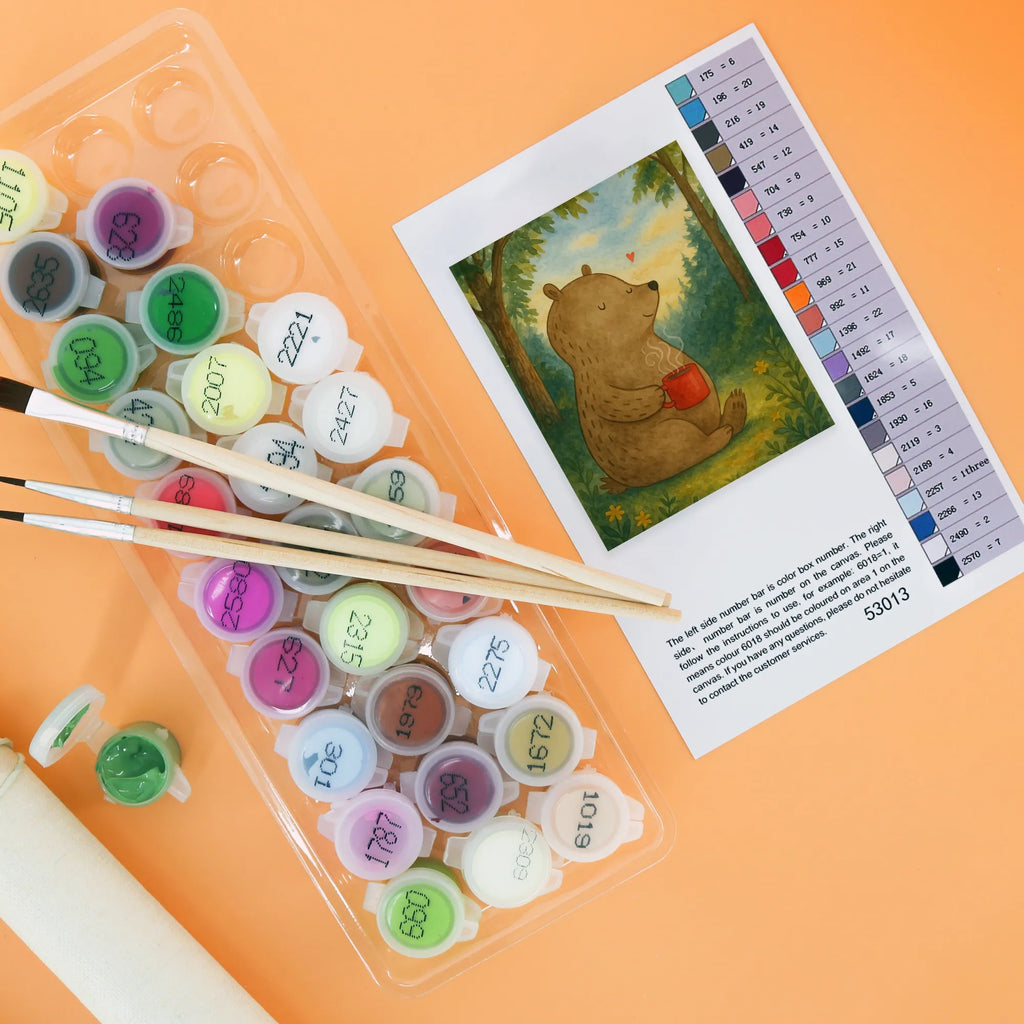 Malowanie według numerów Niedźwiedź kawa Design Malen nach Zahlen, Kreativität, Baseln, Künstler, Bastelidee, Kunstwerk, Malen, DIY, Ausmalbild, Bär, Teddy, Teddybär, Kaffee, Welt retten, Bären, Motivation, Coffee, guten Morgen, Morgenroutine, Welt erobern