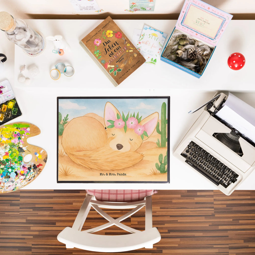 Desk pad desert fox Flower Design Schreibwaren, Büroartikel, Schreibtisch Unterlagen, Schreibtischauflage, Bürobedarf, Schreibtischunterlage Groß, Schreibunterlage, Afrika, Wildtiere, Blumenkranz, Blumen, Glücklich, Wüste, Wüstenfuchs