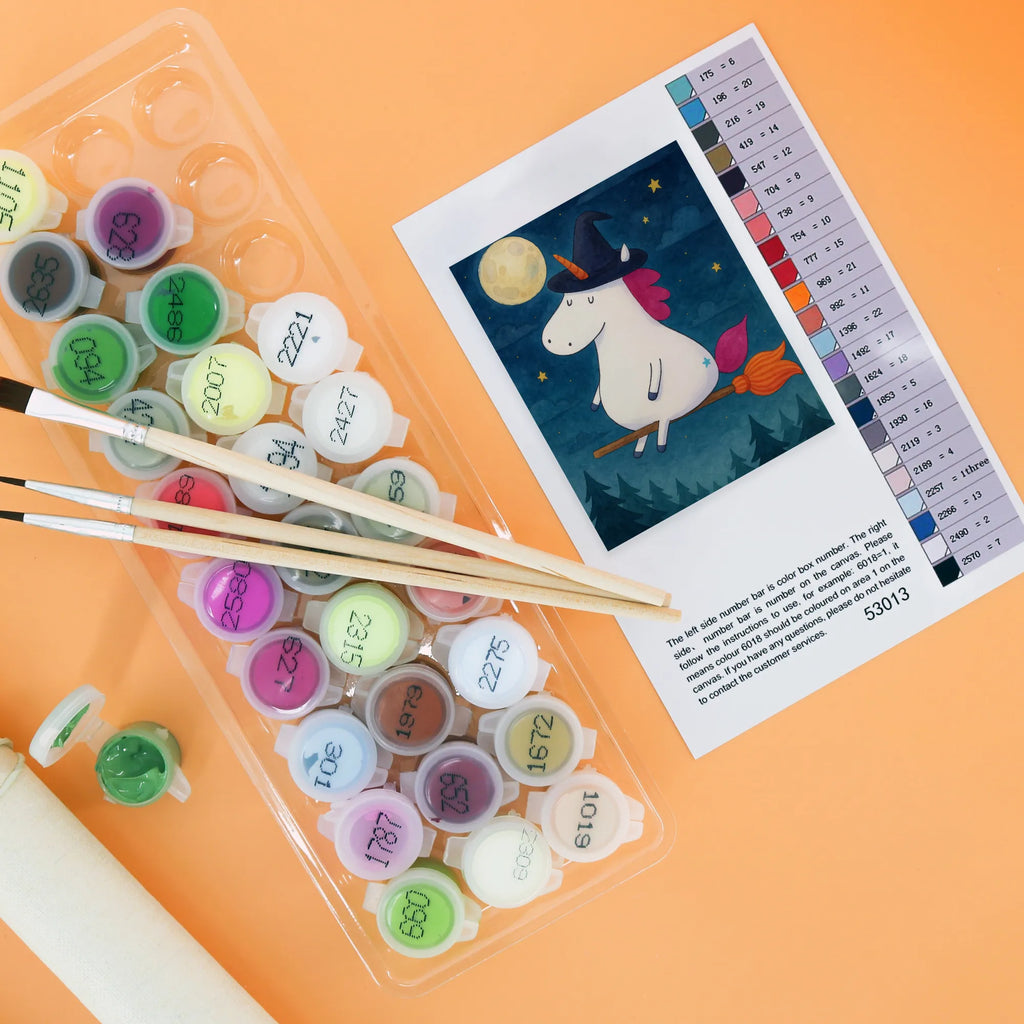 Malen nach Zahlen Einhorn Hexe Design leinwand malset, diy set, kreativ set, malen nach zahlen set, malset, Malen nach Zahlen, zahlenbilder, Unicorn, Einhorn, Einhörner, Einhorn Deko, Freundin, Zicke, Engel, Ehefrau, Teufel, Leben, Verrückte, Hexe, Frau