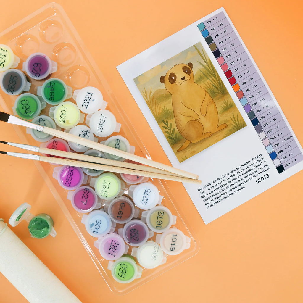 Paint by Numbers Meerkat Design Malen nach Zahlen, DIY, Bastelidee, Künstler, Kunstwerk, Baseln, Malen, Ausmalbild, Kreativität, Afrika, Wildtiere, Erdmännchen, Weltreise, Traveling, Roadtrip, Spruch, Afrikareise, Reisen