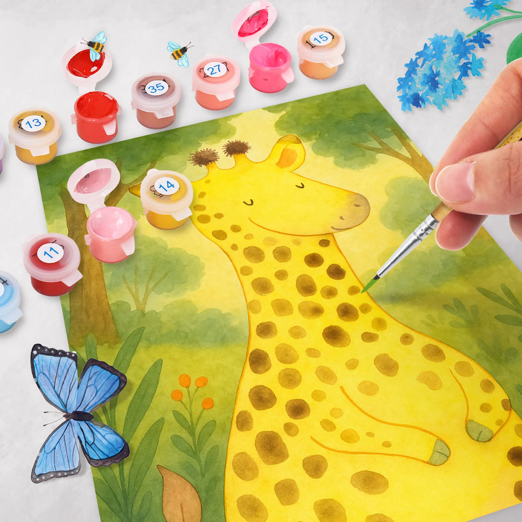 Paint by Numbers giraffe Satisfied Design Baseln, Bastelidee, Malen, Ausmalbild, Künstler, Kunstwerk, Malen nach Zahlen, Kreativität, DIY, Afrika, Wildtiere, Glück, Abenteuer, Giraffe, Zufrieden