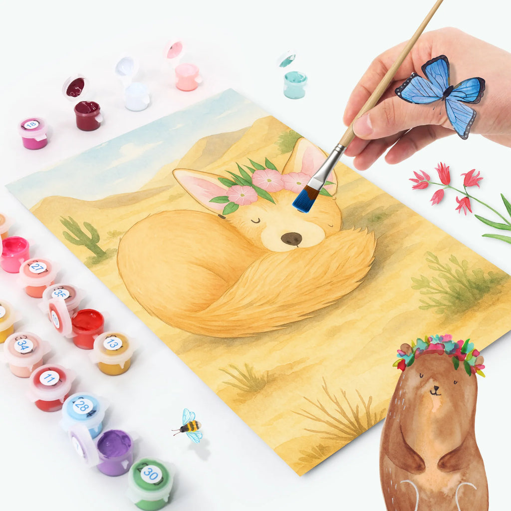 Paint by Numbers desert fox Flower Design Malen, Bastelidee, Kunstwerk, Kreativität, Malen nach Zahlen, DIY, Künstler, Ausmalbild, Baseln, Afrika, Wildtiere, Wüste, Blumen, Wüstenfuchs, Blumenkranz, Glücklich