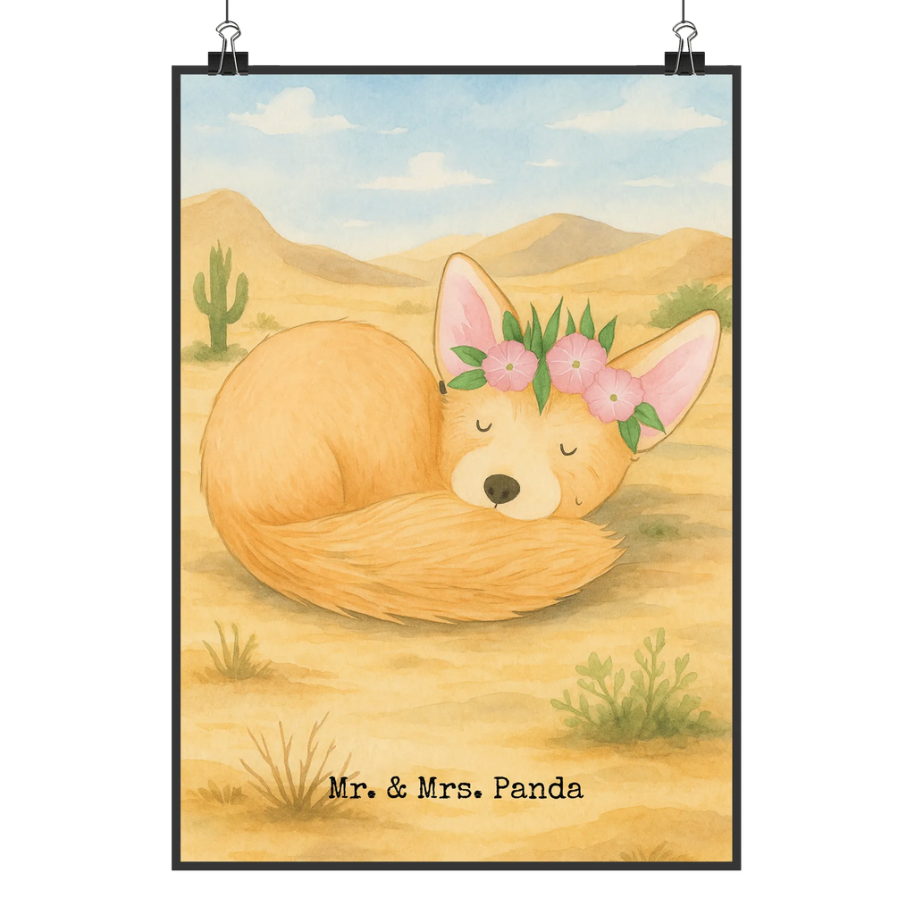 Poster Wüstenfuchs Blumen Design Poster, Wandposter, Bild, Wanddeko, Küchenposter, Kinderposter, Wanddeko Bild, Raumdekoration, Wanddekoration, Handgemaltes Poster, Mr. & Mrs. Panda Poster, Designposter, Kunstdruck, Posterdruck, Afrika, Wildtiere, Wüste, Wüstenfuchs, Blumen, Blumenkranz, Glücklich