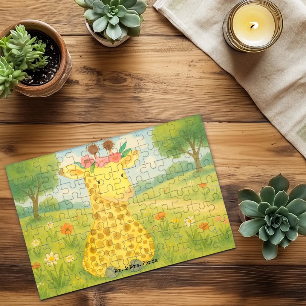 Puzzle Giraffe Blumenkranz Design Puzzle, Afrika, Wildtiere, Giraffe, Blumenkranz, Abenteurer, Selbstliebe, Freundin