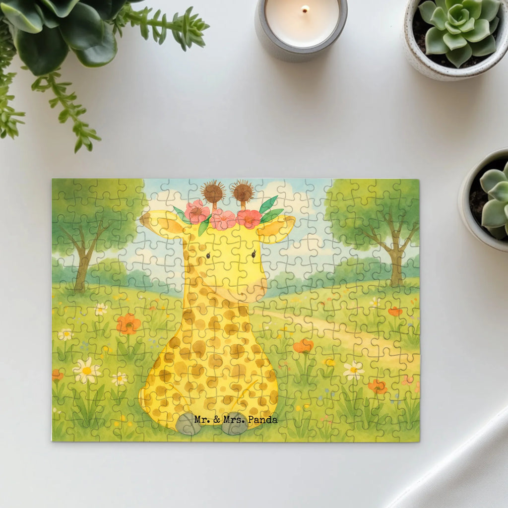 Puzzle Giraffe Blumenkranz Design Puzzle, Afrika, Wildtiere, Giraffe, Blumenkranz, Abenteurer, Selbstliebe, Freundin