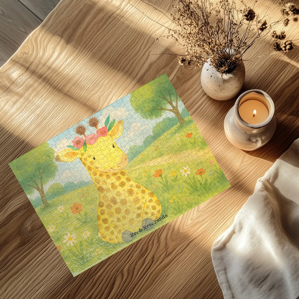Puzzle Giraffe Blumenkranz Design Puzzle, Afrika, Wildtiere, Giraffe, Blumenkranz, Abenteurer, Selbstliebe, Freundin