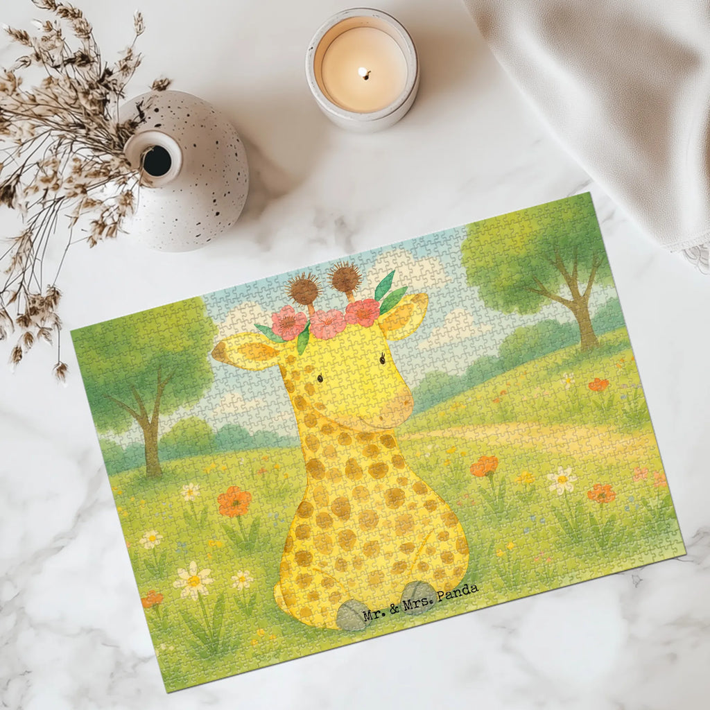 Puzzle Giraffe Blumenkranz Design Puzzle, Afrika, Wildtiere, Giraffe, Blumenkranz, Abenteurer, Selbstliebe, Freundin