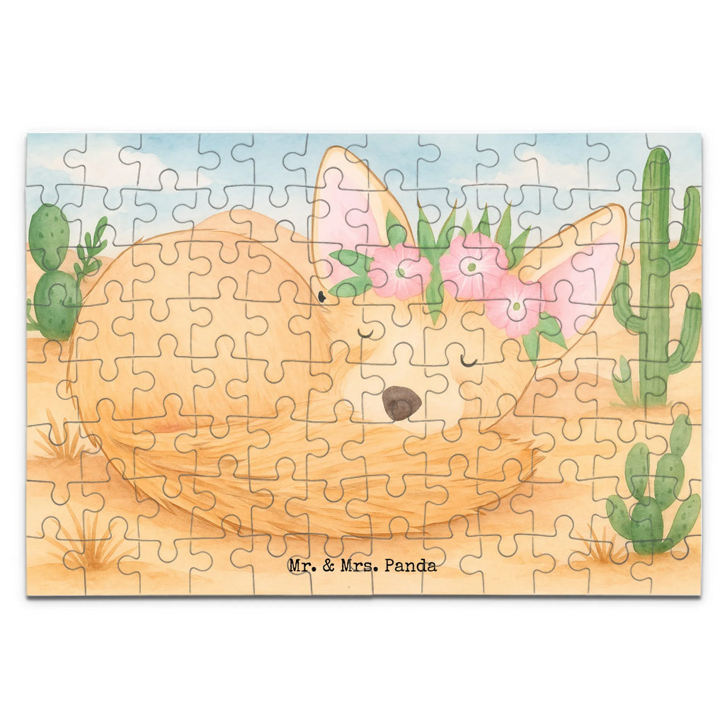 Puzzle Wüstenfuchs Blumen Design Puzzle, Afrika, Wildtiere, Wüstenfuchs, Wüste, Blumen, Blumenkranz, Glücklich