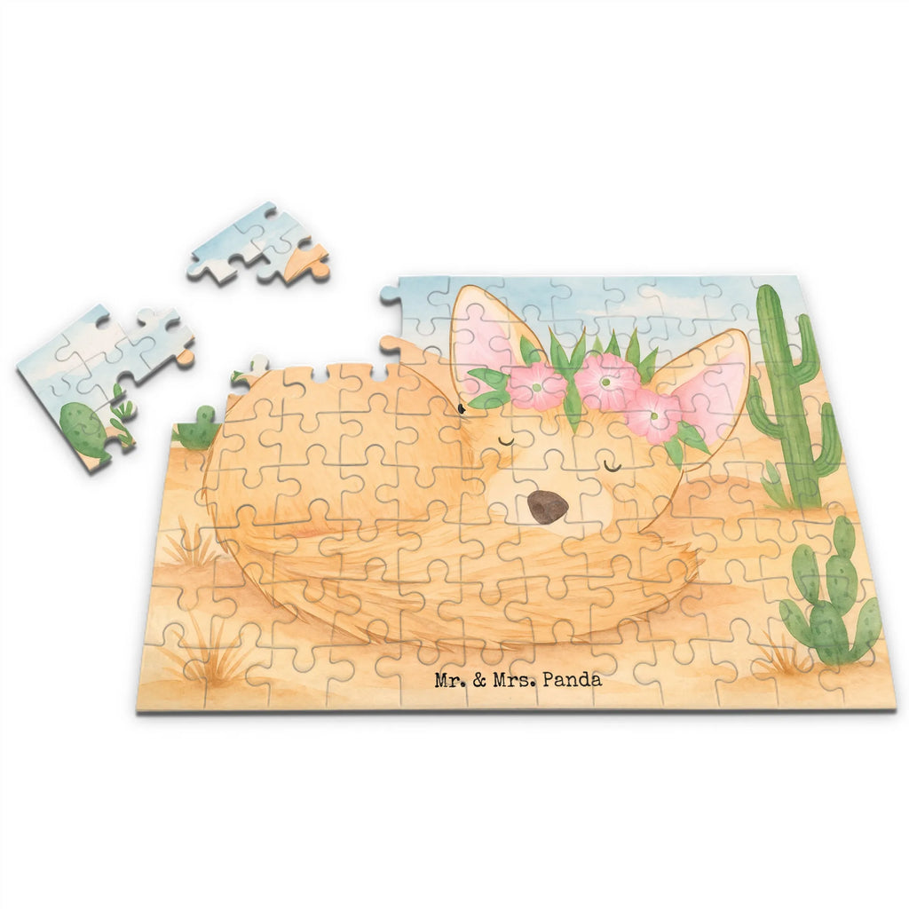 Puzzle Wüstenfuchs Blumen Design Puzzle, Afrika, Wildtiere, Wüstenfuchs, Wüste, Blumen, Blumenkranz, Glücklich