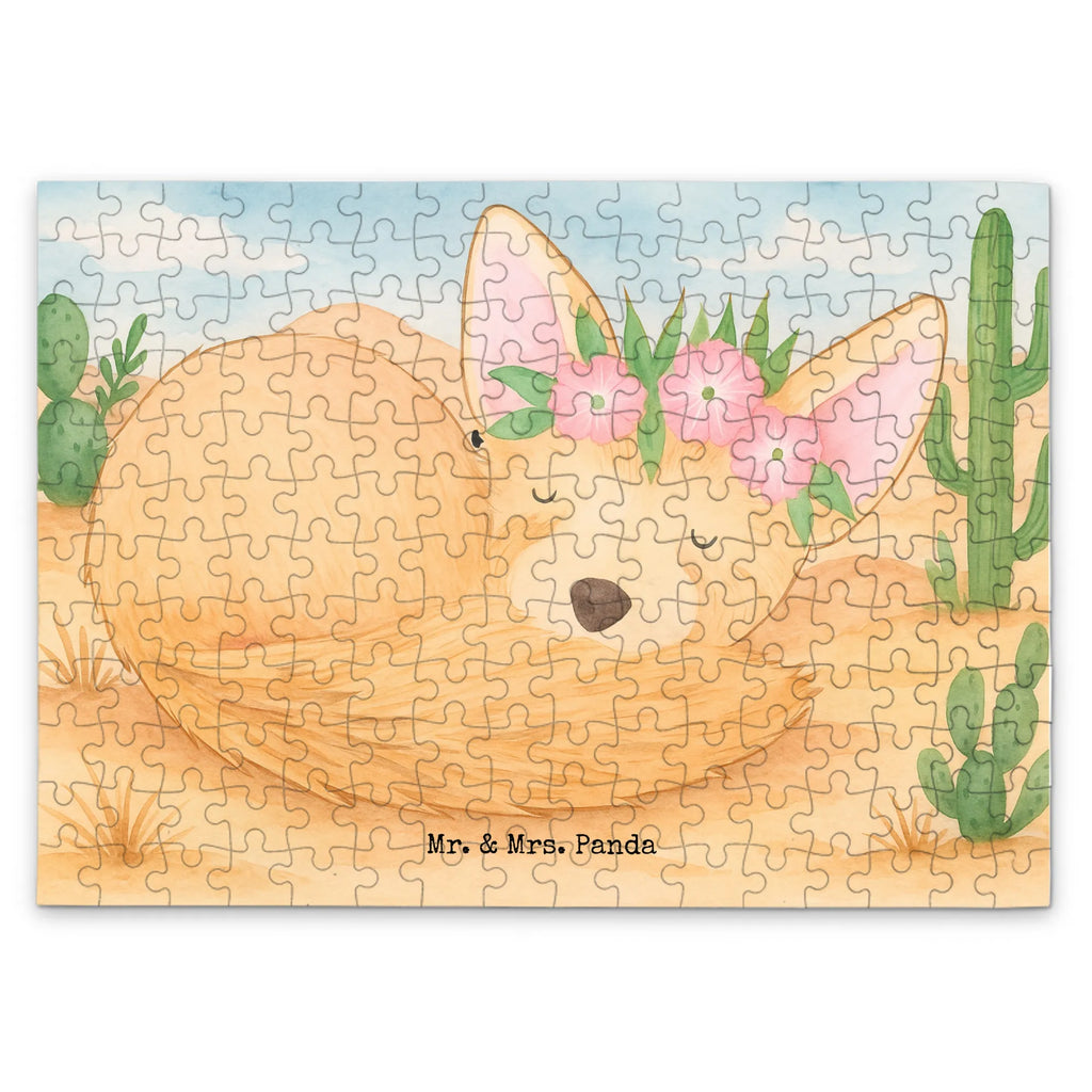 Puzzle Wüstenfuchs Blumen Design Puzzle, Afrika, Wildtiere, Wüstenfuchs, Wüste, Blumen, Blumenkranz, Glücklich