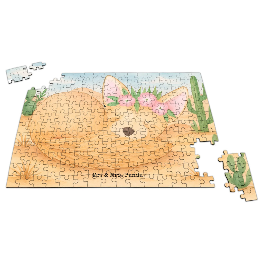 Puzzle Wüstenfuchs Blumen Design Puzzle, Afrika, Wildtiere, Wüstenfuchs, Wüste, Blumen, Blumenkranz, Glücklich