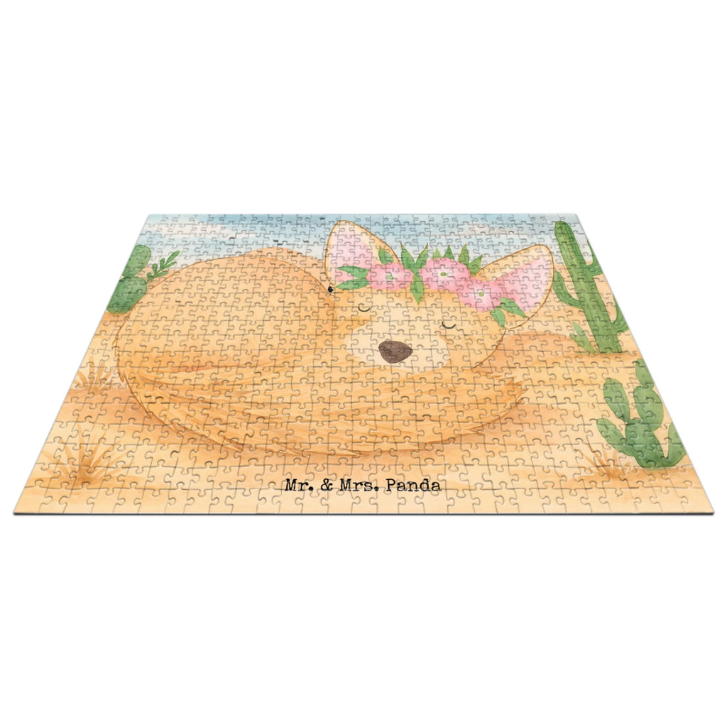 Puzzle Wüstenfuchs Blumen Design Puzzle, Afrika, Wildtiere, Wüstenfuchs, Wüste, Blumen, Blumenkranz, Glücklich