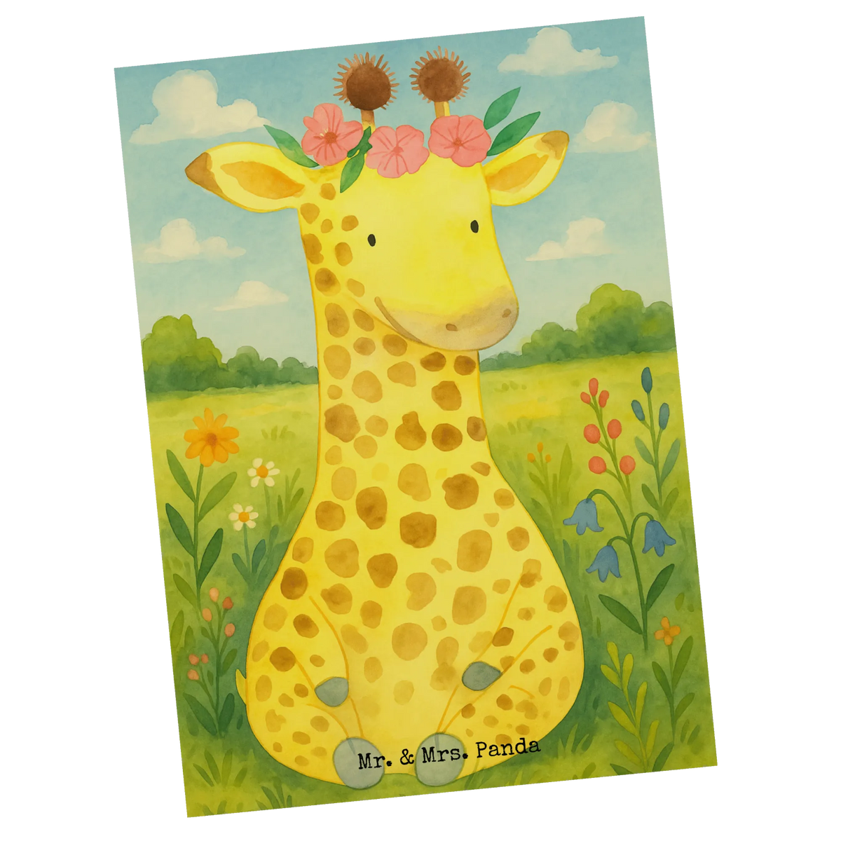 Postkarte Giraffe Blumenkranz Design Grußkarte, Designkarte, bildkarte, Ansichtskarten, Fotokarte, Motivkarte, Ansichtskarte, spruchkarte, Postkarten, Postkarte, kunstkarte, Kunstkarten, einzelkarte, Wildtiere, Afrika, Freundin, Selbstliebe, Abenteurer, Blumenkranz, Giraffe