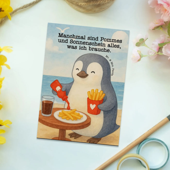 Postkarte Pinguin Pommes Design