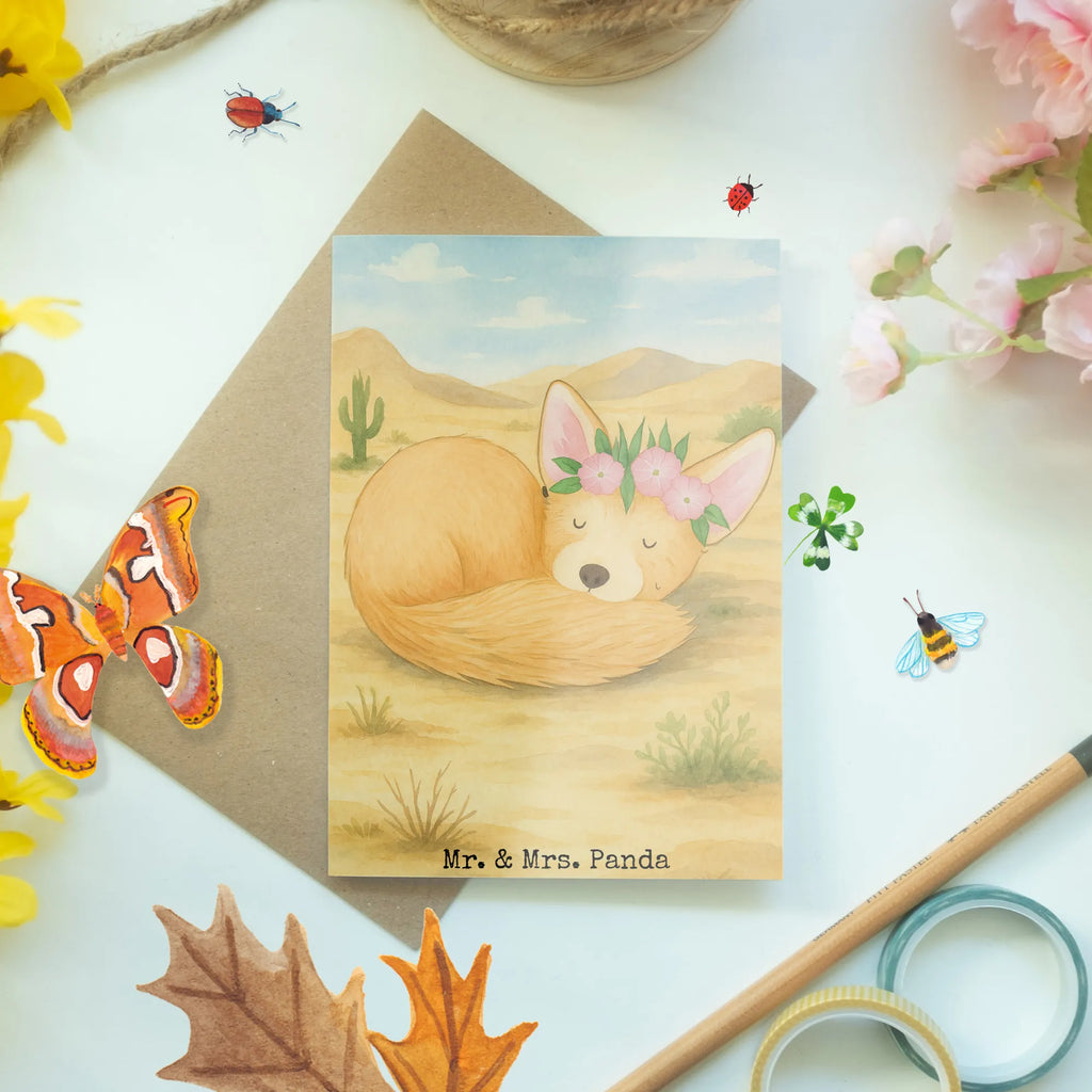 Greetings card desert fox Flower Design Grußkarte, Klappkarte, Einladungskarte, Glückwunschkarte, Hochzeitskarte, Geburtstagskarte, Karte, Ansichtskarten, Afrika, Wildtiere, Wüste, Wüstenfuchs, Blumen, Blumenkranz, Glücklich
