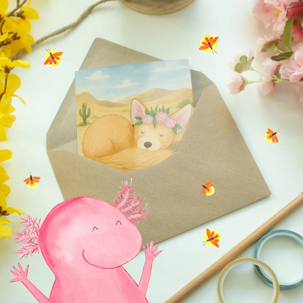 Greetings card desert fox Flower Design Grußkarte, Klappkarte, Einladungskarte, Glückwunschkarte, Hochzeitskarte, Geburtstagskarte, Karte, Ansichtskarten, Afrika, Wildtiere, Wüste, Wüstenfuchs, Blumen, Blumenkranz, Glücklich