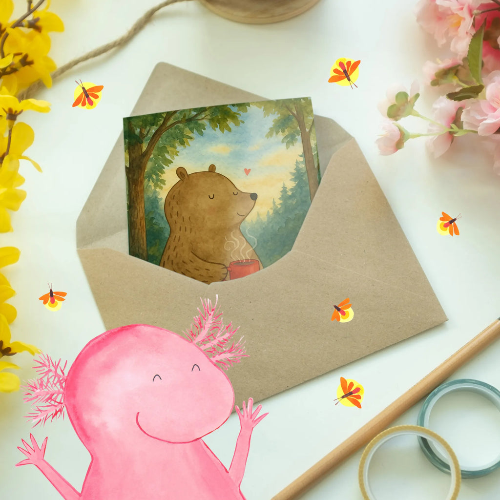 Grußkarte Bär Kaffee Design Grußkarte, Klappkarte, Einladungskarte, Glückwunschkarte, Hochzeitskarte, Geburtstagskarte, Karte, Ansichtskarten, Bär, Teddy, Teddybär, Kaffee, Coffee, Bären, guten Morgen, Morgenroutine, Welt erobern, Welt retten, Motivation