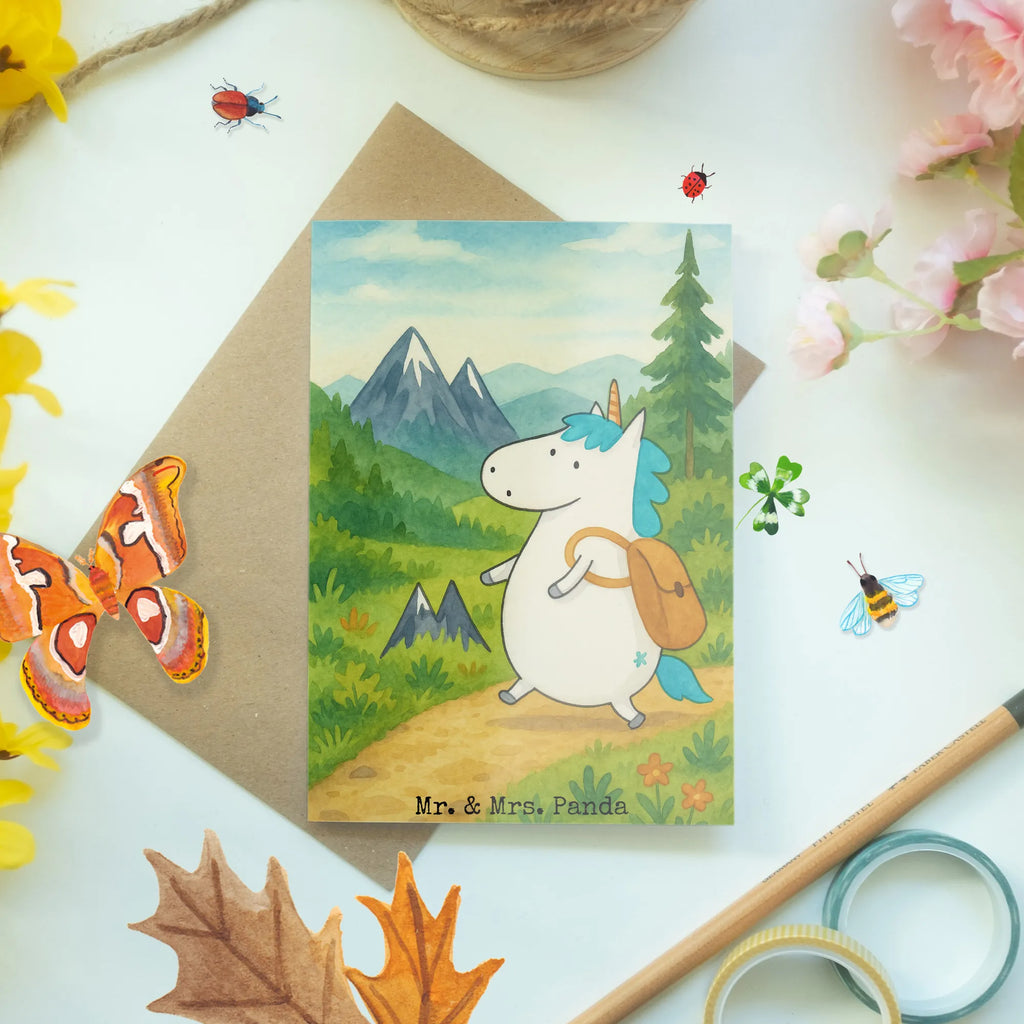 Grußkarte Einhorn Bergsteiger Design Grußkarte, Klappkarte, Einladungskarte, Glückwunschkarte, Hochzeitskarte, Geburtstagskarte, Karte, Ansichtskarten, Einhorn, Einhörner, Einhorn Deko, Unicorn, Bergsteiger, Abenteuer, Berge, Abenteurer, Weltenbummler, Weltreise, Reisen, Urlaub, Entdecker